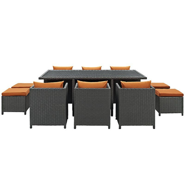 Sojourn 11 Piece Outdoor Patio Sunbrella® Dining Set in Canvas Tuscan