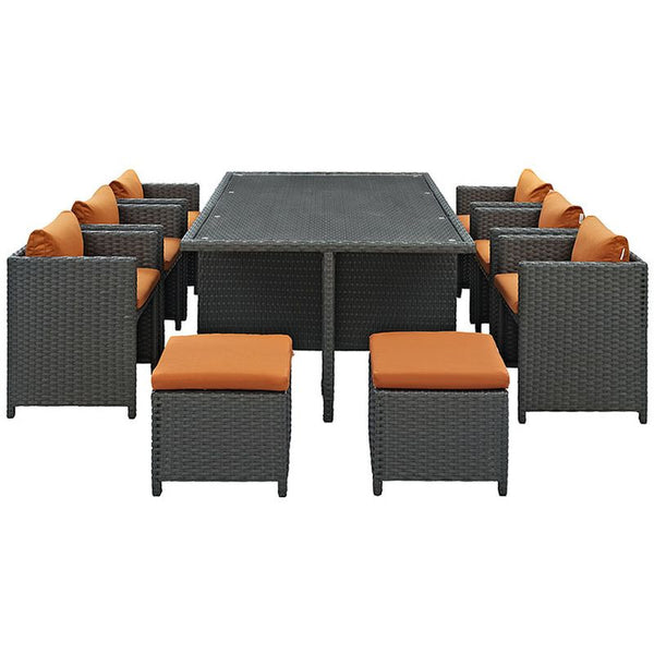 Sojourn 11 Piece Outdoor Patio Sunbrella® Dining Set in Canvas Tuscan