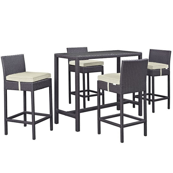 Convene 5 Piece Outdoor Patio Pub Set in Espresso Beige