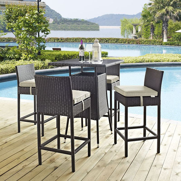Convene 5 Piece Outdoor Patio Pub Set in Espresso Beige