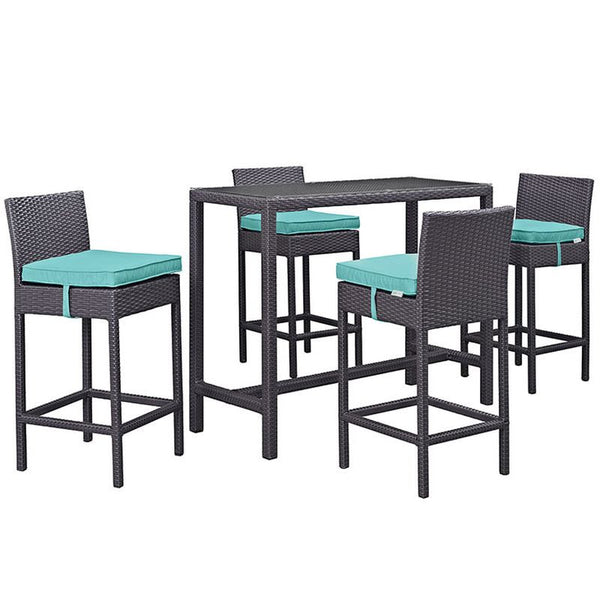 Convene 5 Piece Outdoor Patio Pub Set in Espresso Turquoise