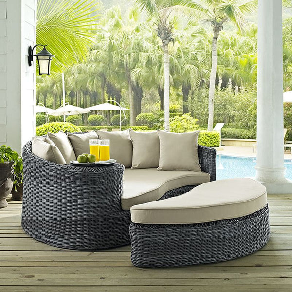 Summon Outdoor Patio Sunbrella® Daybed in Antique Canvas Beige