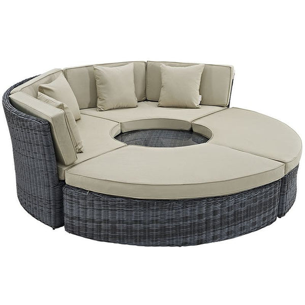 Summon Circular Outdoor Patio Sunbrella® Daybed in Antique Canvas Beige