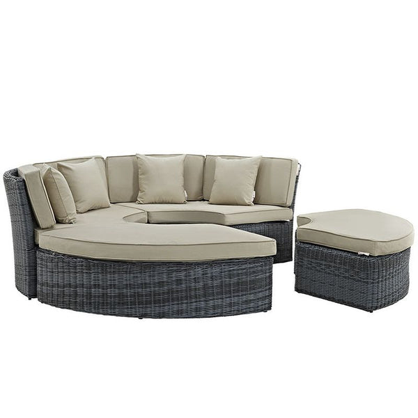Summon Circular Outdoor Patio Sunbrella® Daybed in Antique Canvas Beige