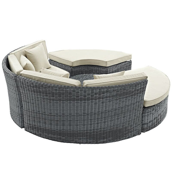 Summon Circular Outdoor Patio Sunbrella® Daybed in Antique Canvas Beige