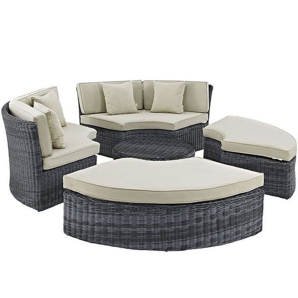 Summon Circular Outdoor Patio Sunbrella® Daybed in Antique Canvas Beige