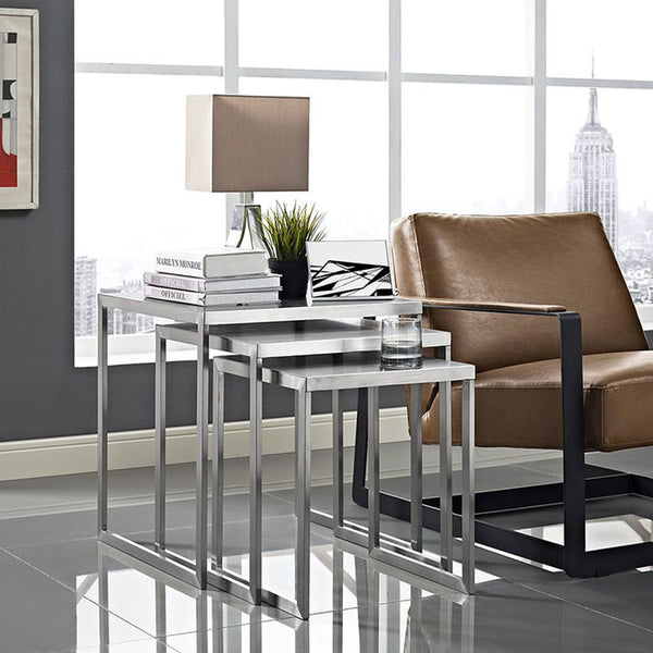 Rail Stainless Steel Nesting Table in Silver