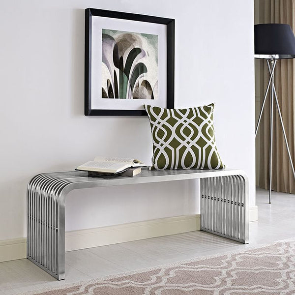 Pipe Stainless Steel Bench in Silver
