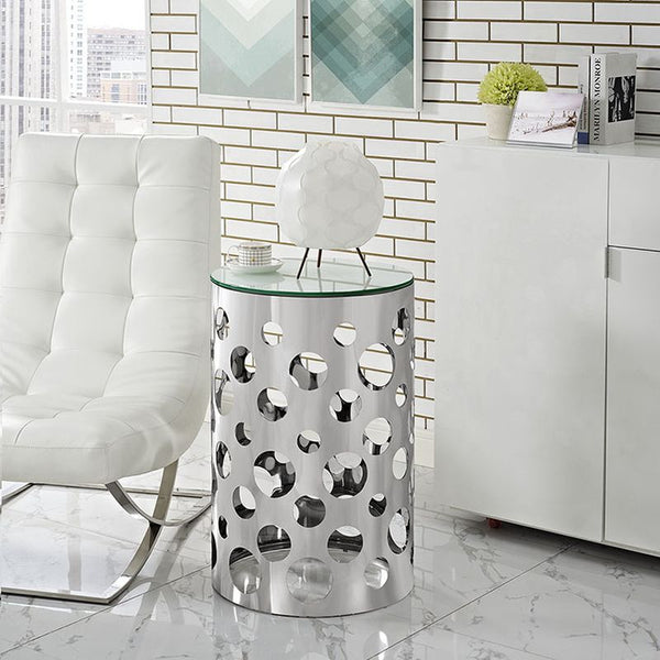 Etch Stainless Steel Side Table in Silver