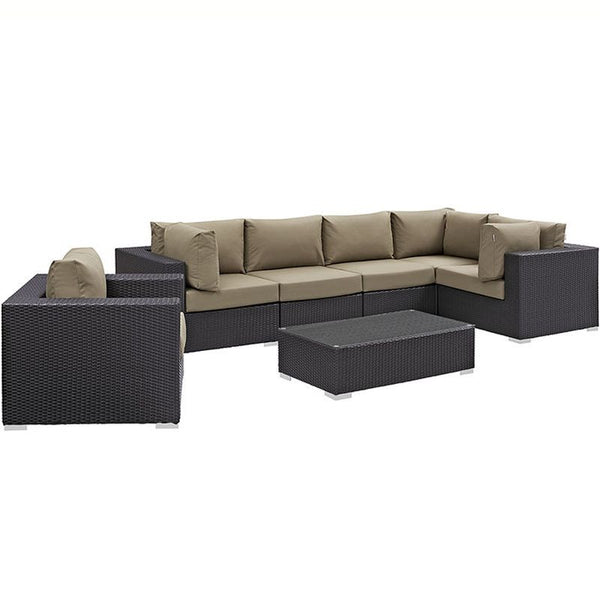 Convene 7 Piece Outdoor Patio Sectional Set in Espresso Mocha