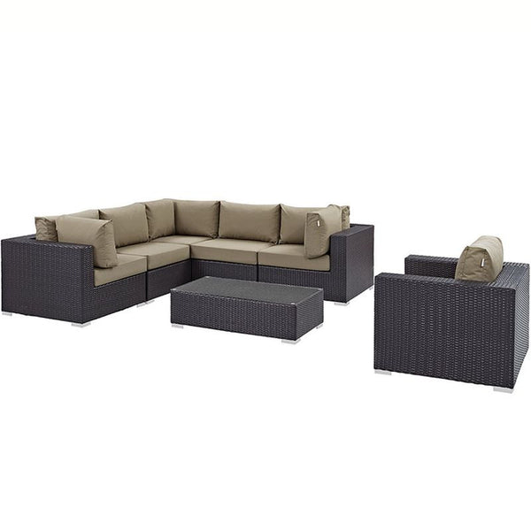 Convene 7 Piece Outdoor Patio Sectional Set in Espresso Mocha