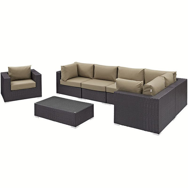 Convene 7 Piece Outdoor Patio Sectional Set in Espresso Mocha
