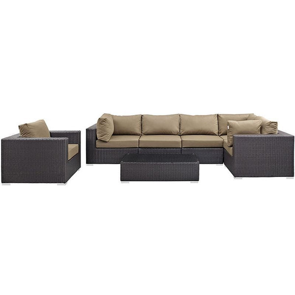 Convene 7 Piece Outdoor Patio Sectional Set in Espresso Mocha