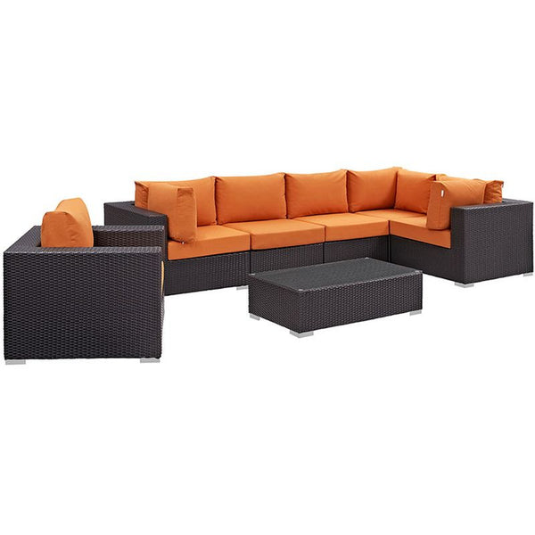 Convene 7 Piece Outdoor Patio Sectional Set in Espresso Orange