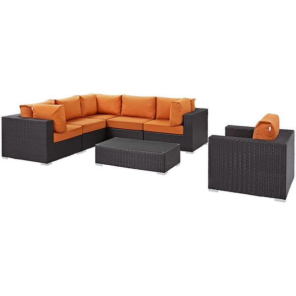 Convene 7 Piece Outdoor Patio Sectional Set in Espresso Orange