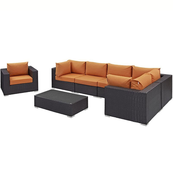 Convene 7 Piece Outdoor Patio Sectional Set in Espresso Orange