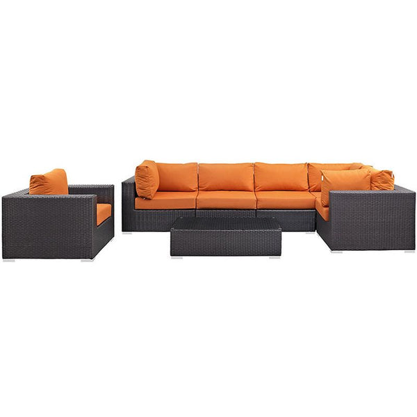 Convene 7 Piece Outdoor Patio Sectional Set in Espresso Orange