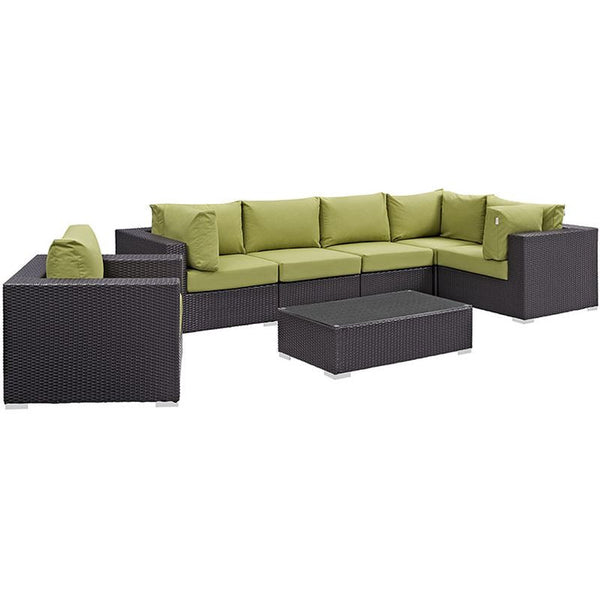 Convene 7 Piece Outdoor Patio Sectional Set in Espresso Peridot