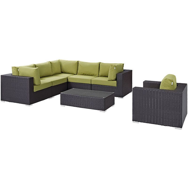 Convene 7 Piece Outdoor Patio Sectional Set in Espresso Peridot