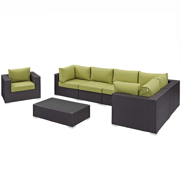 Convene 7 Piece Outdoor Patio Sectional Set in Espresso Peridot