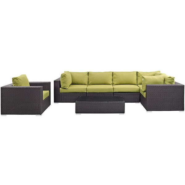 Convene 7 Piece Outdoor Patio Sectional Set in Espresso Peridot