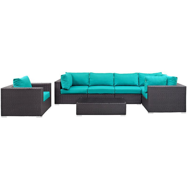 Convene 7 Piece Outdoor Patio Sectional Set in Espresso Turquoise