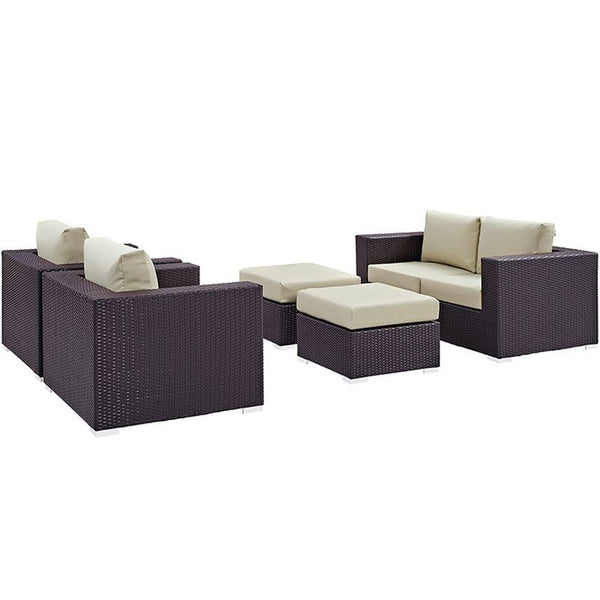 Convene 5 Piece Outdoor Patio Sofa Set in Espresso Beige