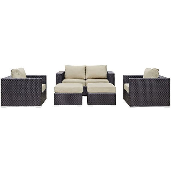 Convene 5 Piece Outdoor Patio Sofa Set in Espresso Beige
