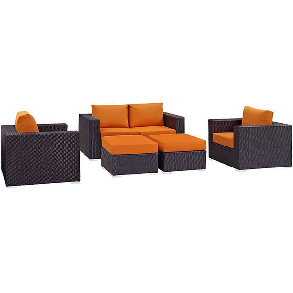 Convene 5 Piece Outdoor Patio Sofa Set in Espresso Orange