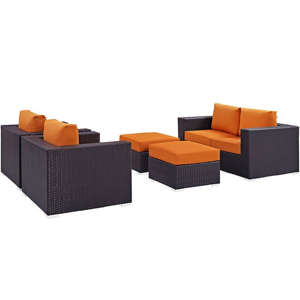 Convene 5 Piece Outdoor Patio Sofa Set in Espresso Orange