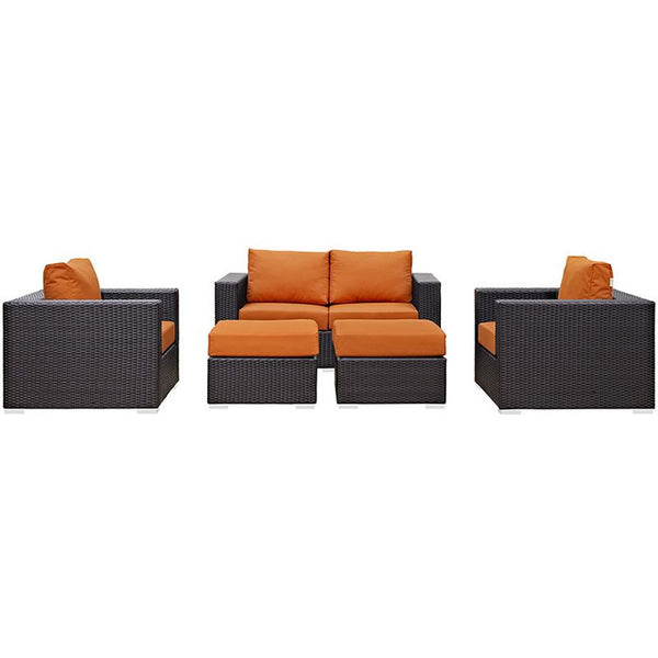Convene 5 Piece Outdoor Patio Sofa Set in Espresso Orange