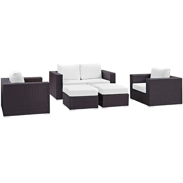 Convene 5 Piece Outdoor Patio Sofa Set in Espresso White
