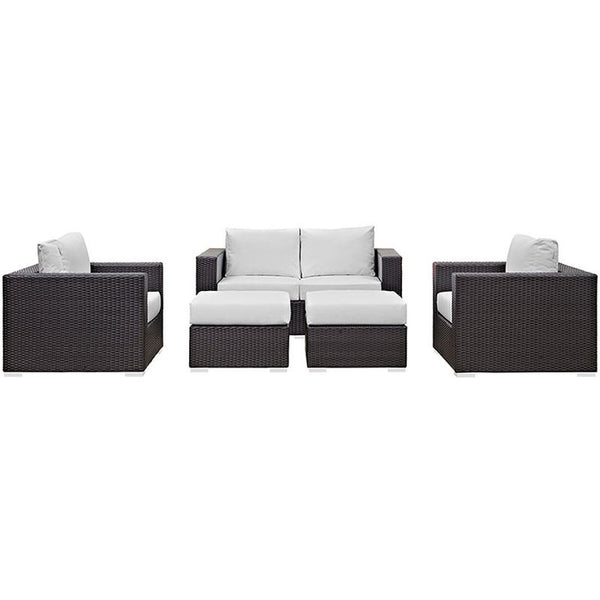 Convene 5 Piece Outdoor Patio Sofa Set in Espresso White