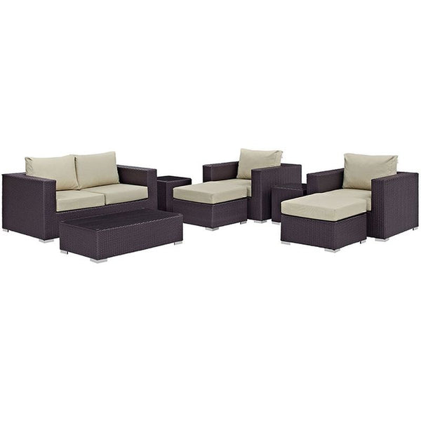 Convene 8 Piece Outdoor Patio Sofa Set in Espresso Beige