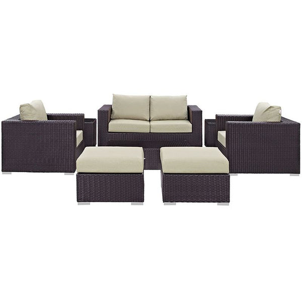 Convene 8 Piece Outdoor Patio Sofa Set in Espresso Beige