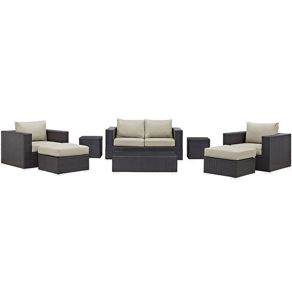 Convene 8 Piece Outdoor Patio Sofa Set in Espresso Beige