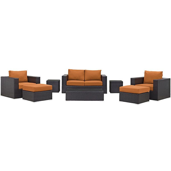 Convene 8 Piece Outdoor Patio Sofa Set in Espresso Orange