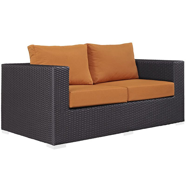 Convene 8 Piece Outdoor Patio Sofa Set in Espresso Orange