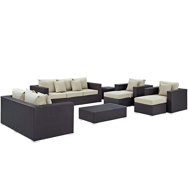 Convene 9 Piece Outdoor Patio Sofa Set in Espresso Beige