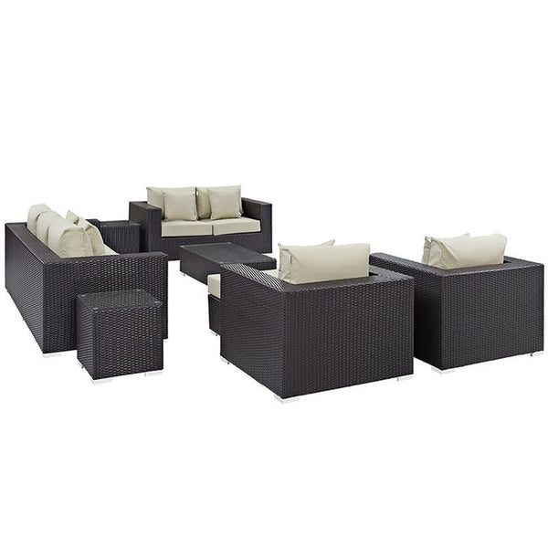Convene 9 Piece Outdoor Patio Sofa Set in Espresso Beige