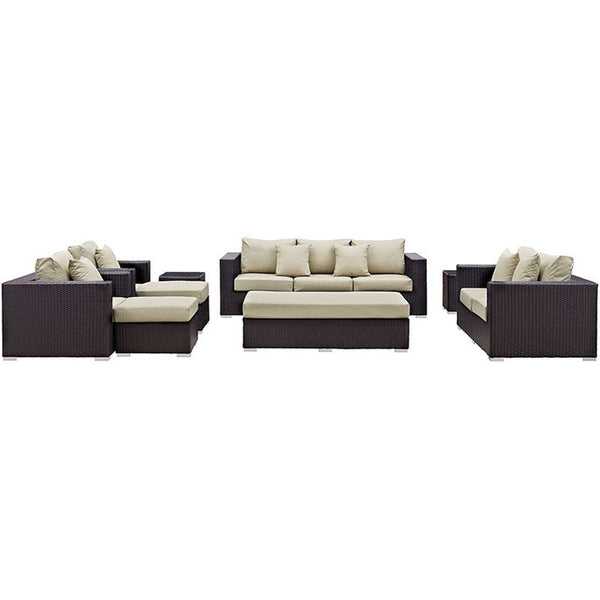 Convene 9 Piece Outdoor Patio Sofa Set in Espresso Beige