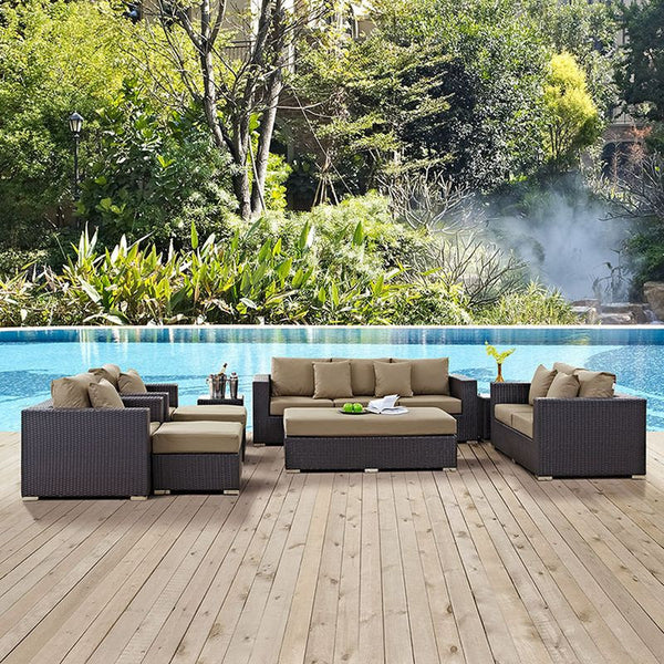 Convene 9 Piece Outdoor Patio Sofa Set in Espresso Mocha