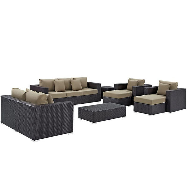 Convene 9 Piece Outdoor Patio Sofa Set in Espresso Mocha