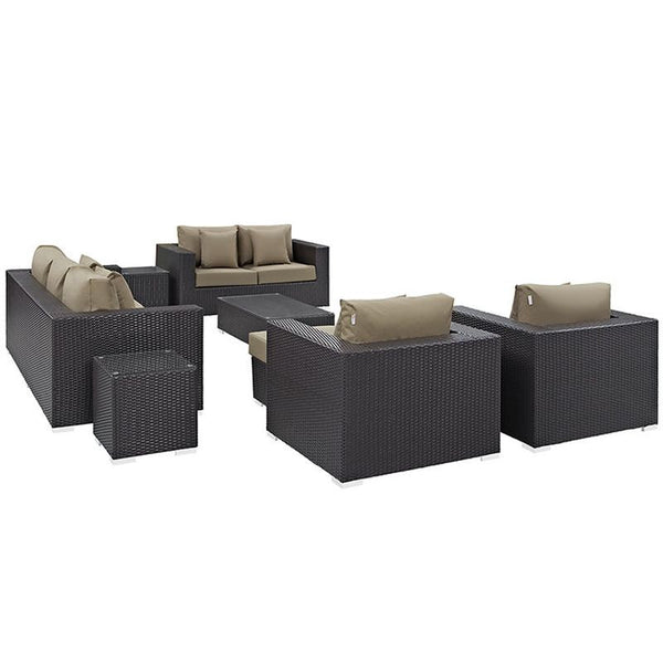 Convene 9 Piece Outdoor Patio Sofa Set in Espresso Mocha