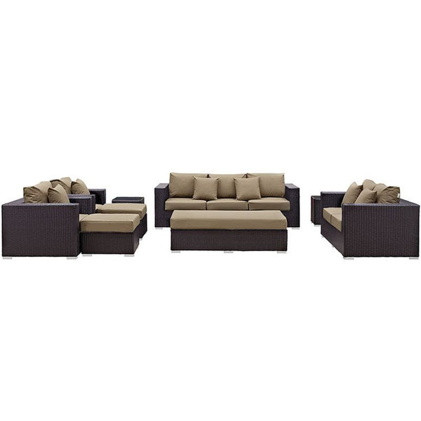 Convene 9 Piece Outdoor Patio Sofa Set in Espresso Mocha