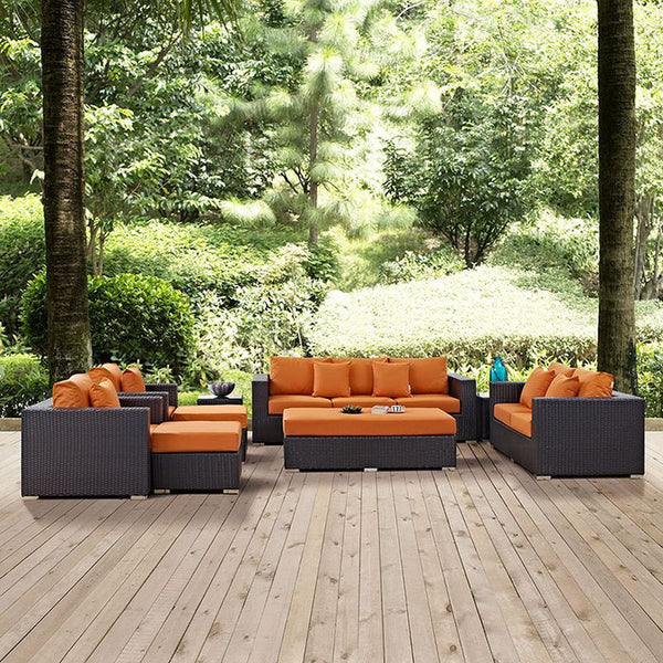 Convene 9 Piece Outdoor Patio Sofa Set in Espresso Orange