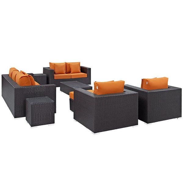 Convene 9 Piece Outdoor Patio Sofa Set in Espresso Orange