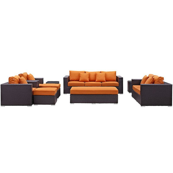 Convene 9 Piece Outdoor Patio Sofa Set in Espresso Orange