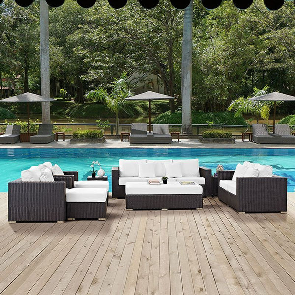 Convene 9 Piece Outdoor Patio Sofa Set in Espresso White