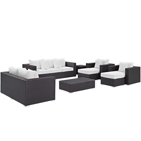Convene 9 Piece Outdoor Patio Sofa Set in Espresso White